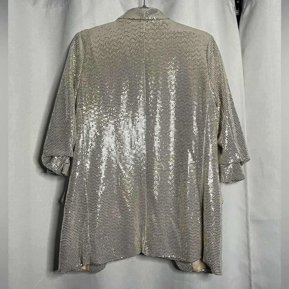 C by One Silver Sequined 3/4 Sleeve Long Line Blazer XS - Picture 3 of 10